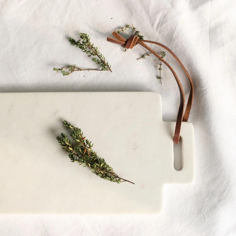 White Marble & Wood Serving Platter by Arthur Cameron