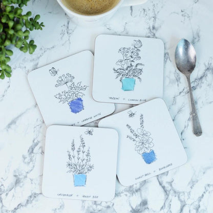 Pots + Herbs Coasters set/4 by Blue & White co