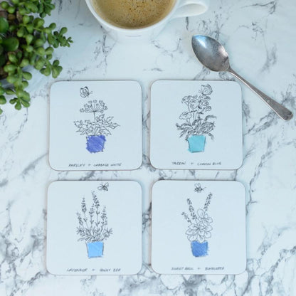 Pots + Herbs Coasters set/4 by Blue & White co