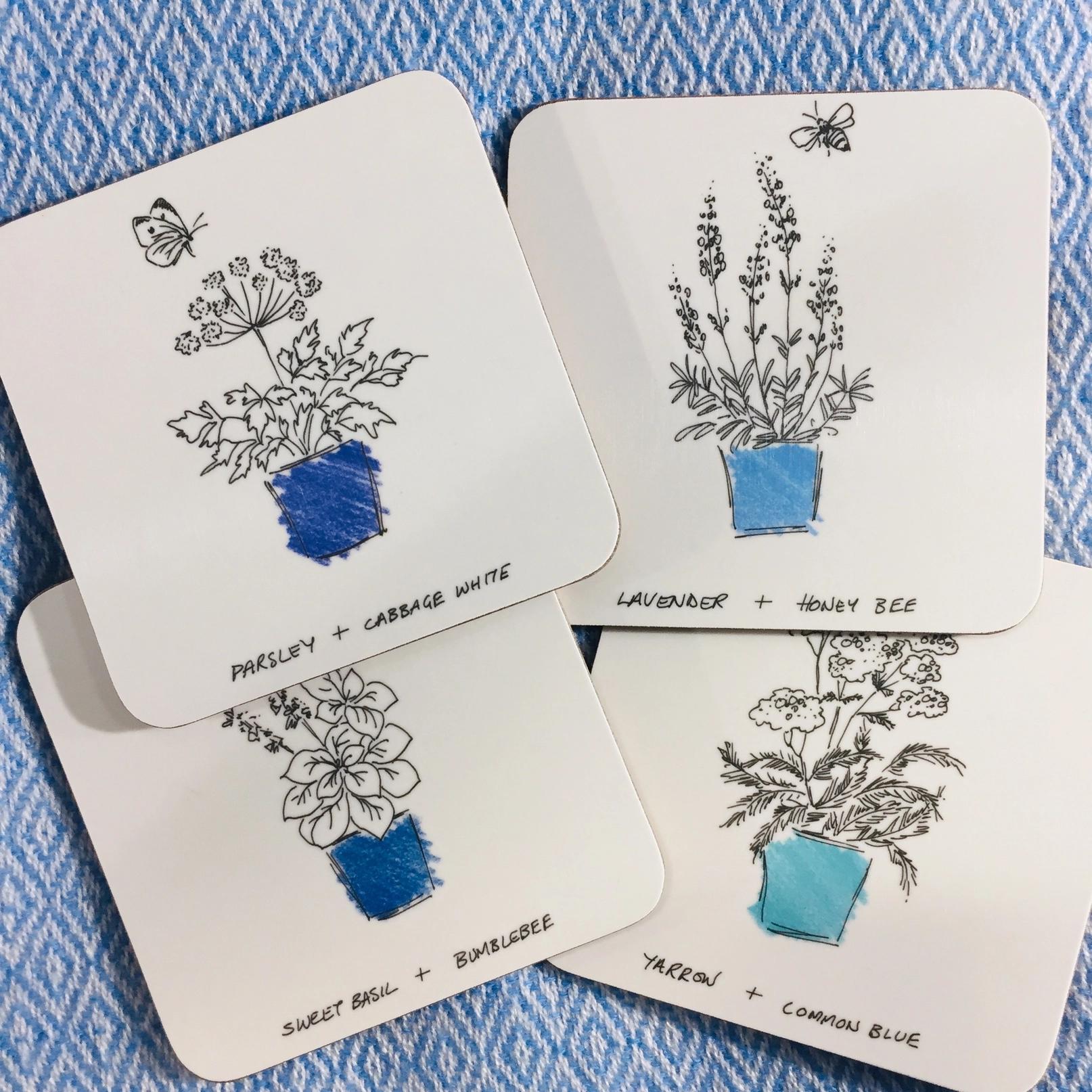 Pots + Herbs Coasters set/4 by Blue & White co