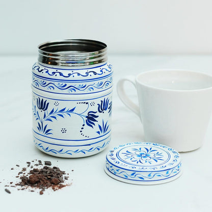 Blue and White Storage Canister