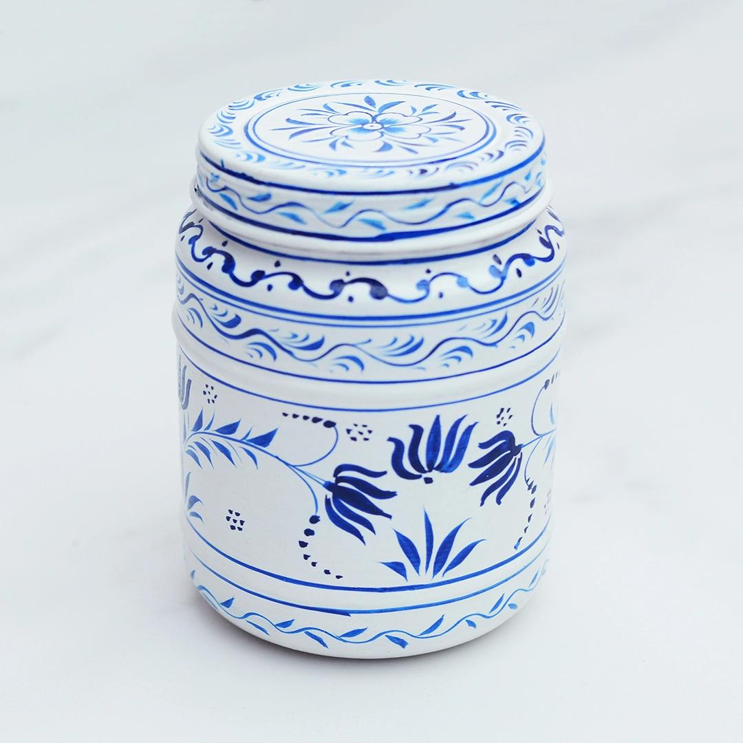 Blue and White Storage Canister