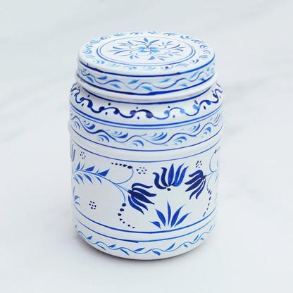 Blue and White Storage Canister