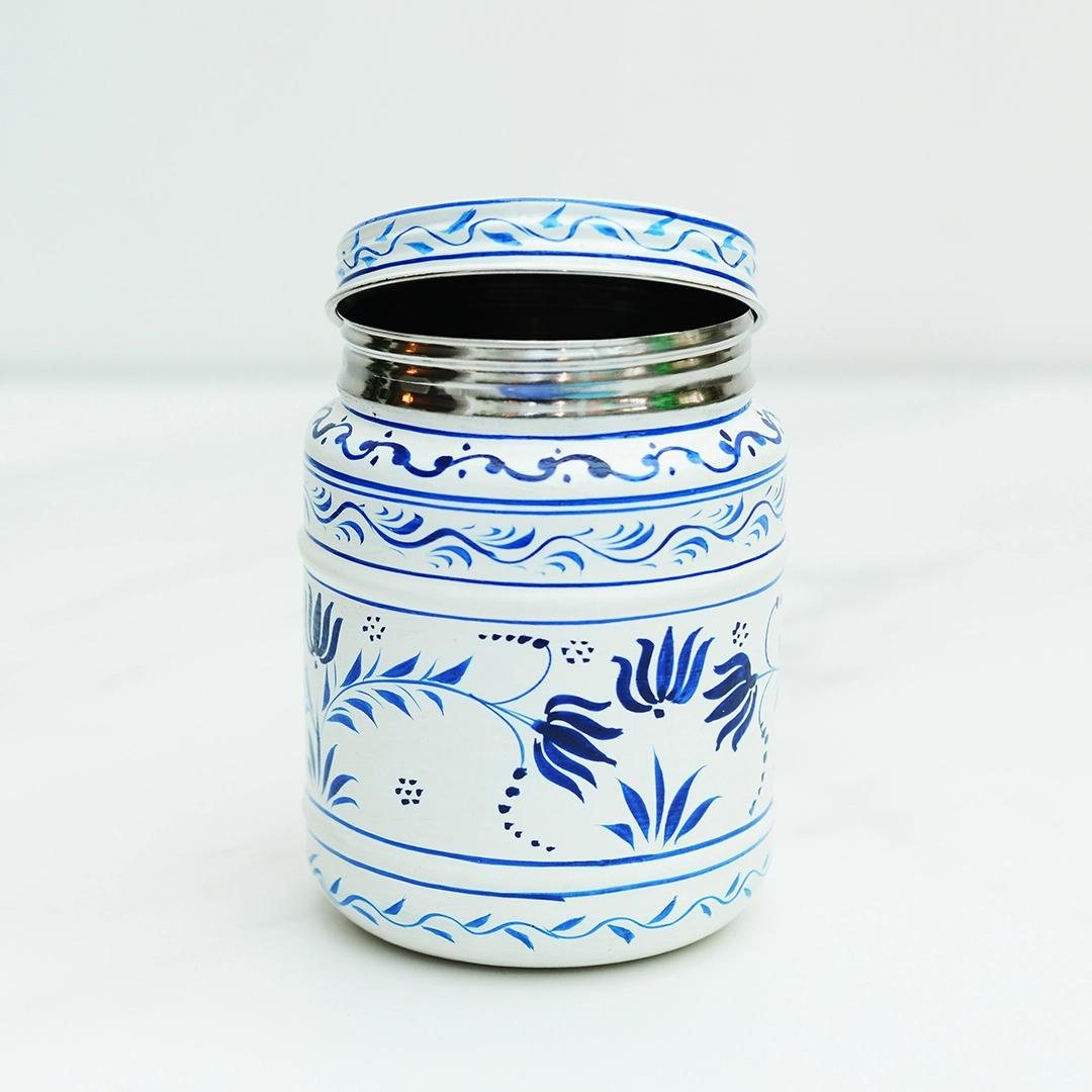 Blue and White Storage Canister