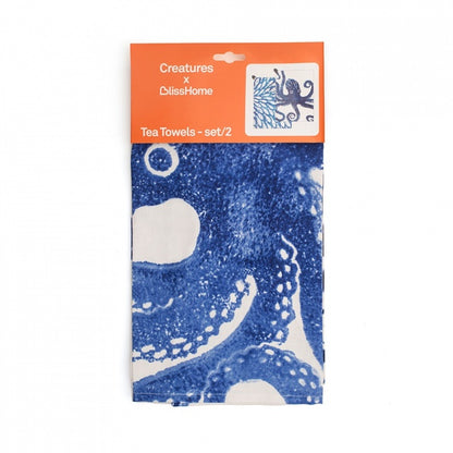 Octopus & Shoal Fish Tea Towel set/2