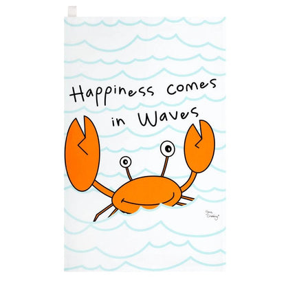 Happiness Comes in Waves Tea Towel by Gone Crabbing