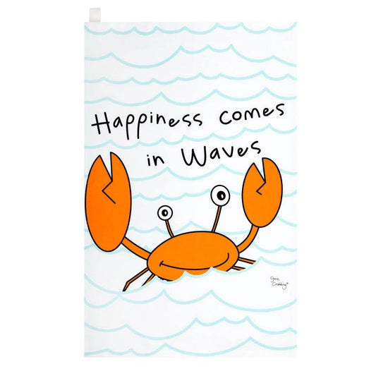 Happiness Comes in Waves Tea Towel by Gone Crabbing