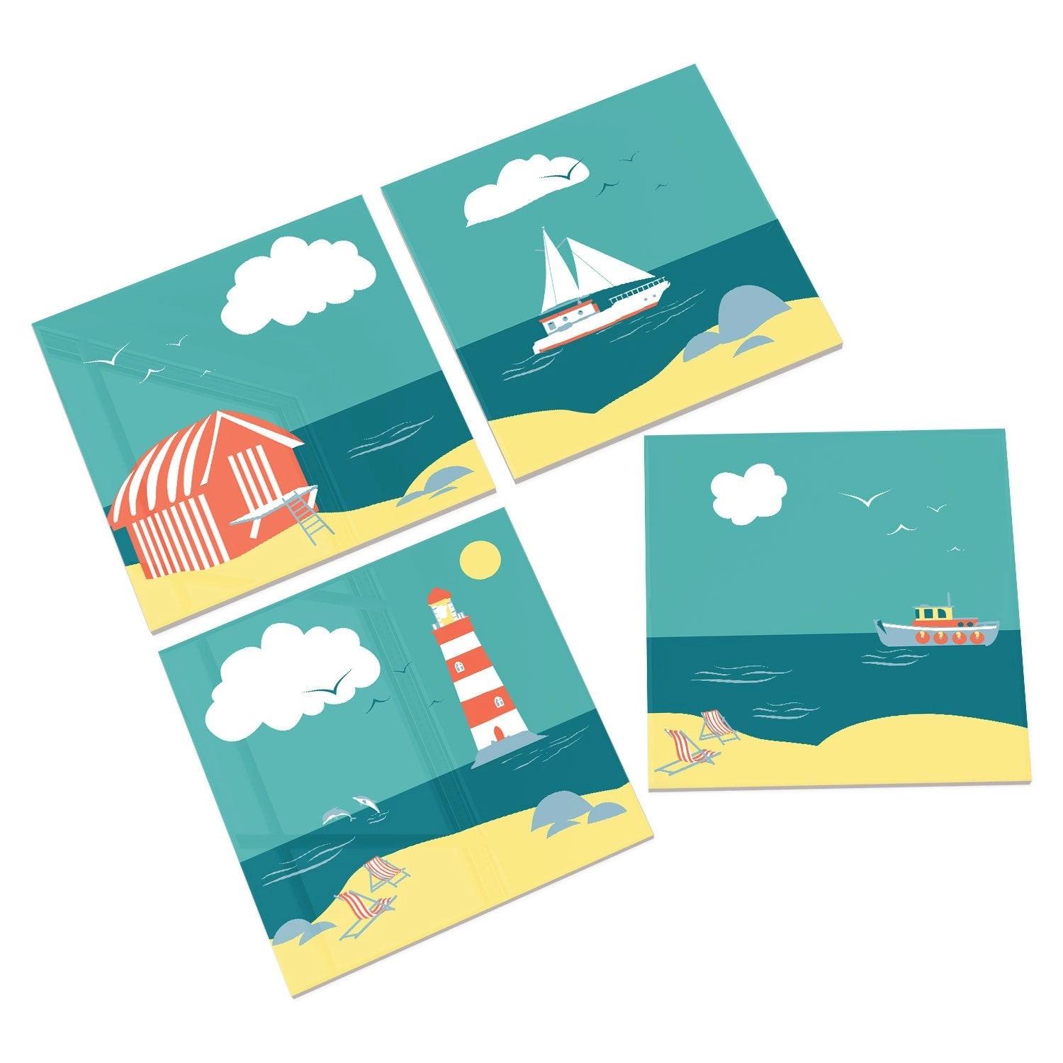 Seaside Scenes Ceramic Coasters x4 by Mustard & Gray