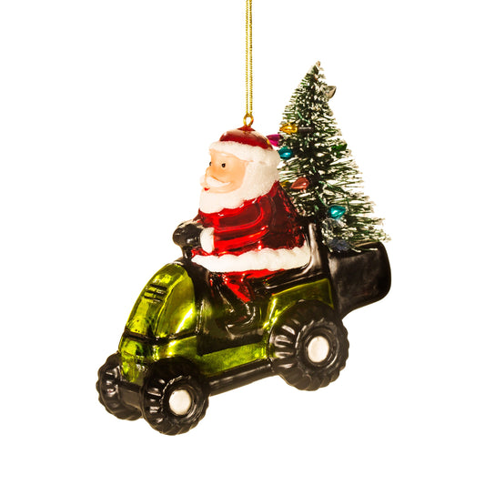 Santa on a Lawn Mower Bauble