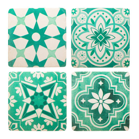 Green Mosaic Tile Coasters - Set of 4