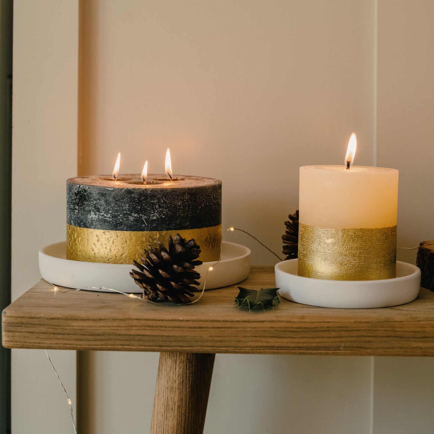 Winter Thyme Gold Half-Dipped Multiwick Candle