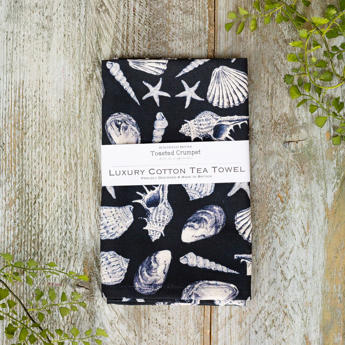 Inky Shells (Noir) Tea Towel by Toasted Crumpet