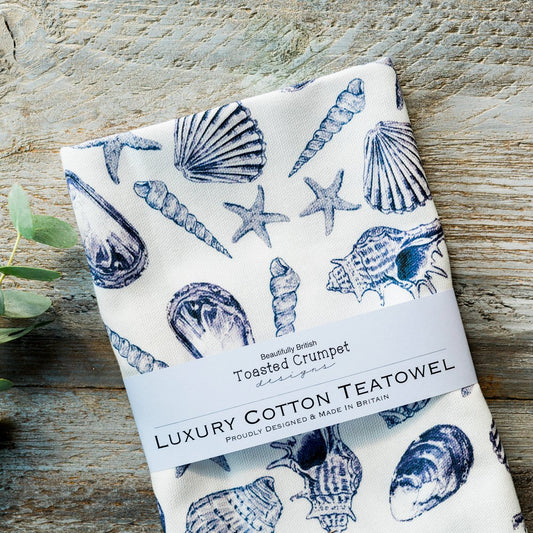 Inky Shells (Pure) Tea Towel by Toasted Crumpet