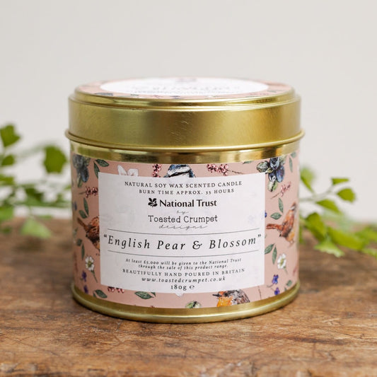 Natural Trust English Pear & Blossom Tin Candle in Matt Gold