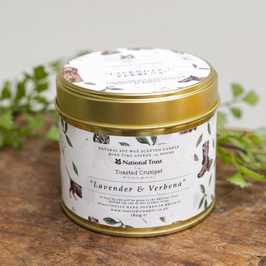 Natural Trust Lavender & Verbena Tin Candle in Matt Gold