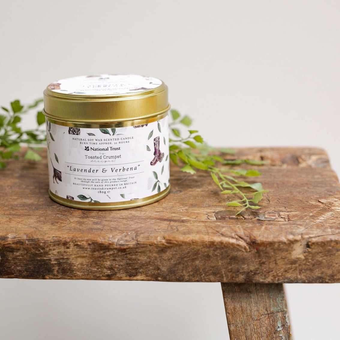 Natural Trust Lavender & Verbena Tin Candle in Matt Gold